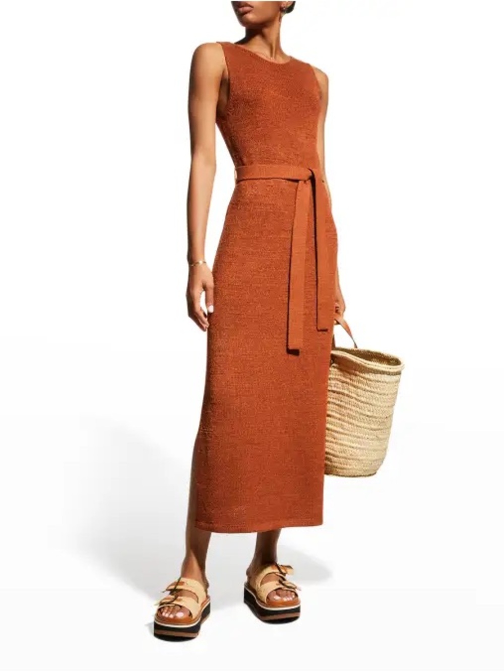 Seafolly Voyage Knit Beach Dress Midi Rust Orange Tank Sleeveless Belted Size S